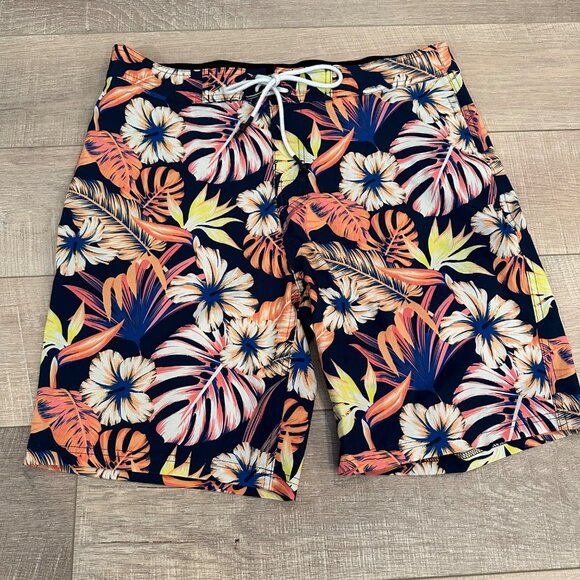 NO BOUNDARIES MENS TROPICAL FLORAL SWIM TRUNKS SIZE 32 - Picture 1 of 5